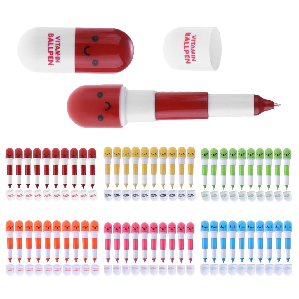 10 Pieces Smiling Face Pill Ball Point Pens Vitamin Capsule Ballpens -Red