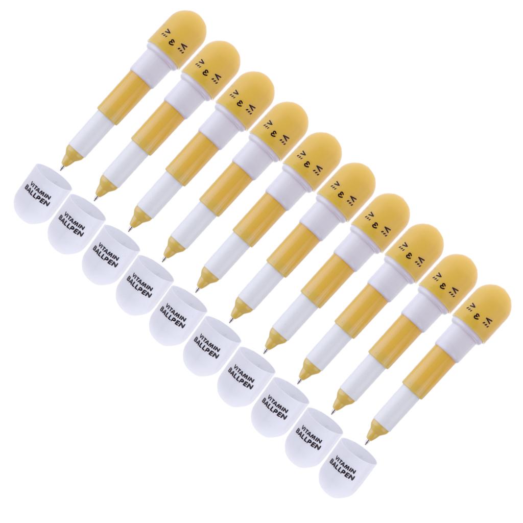 10 Pieces Smiling Face Pill Ball Point Pens Vitamin Capsule Ballpens -Yellow