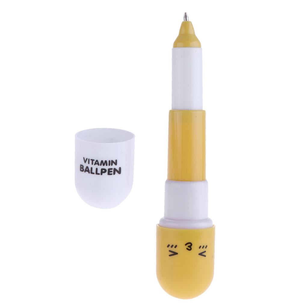 10 Pieces Smiling Face Pill Ball Point Pens Vitamin Capsule Ballpens -Yellow