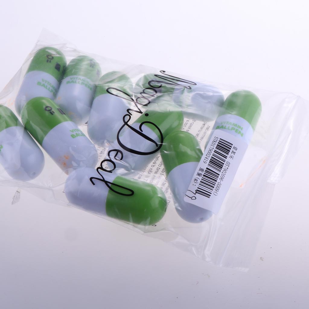 10 Pieces Smiling Face Pill Ball Point Pens Vitamin Capsule Ballpens -Green