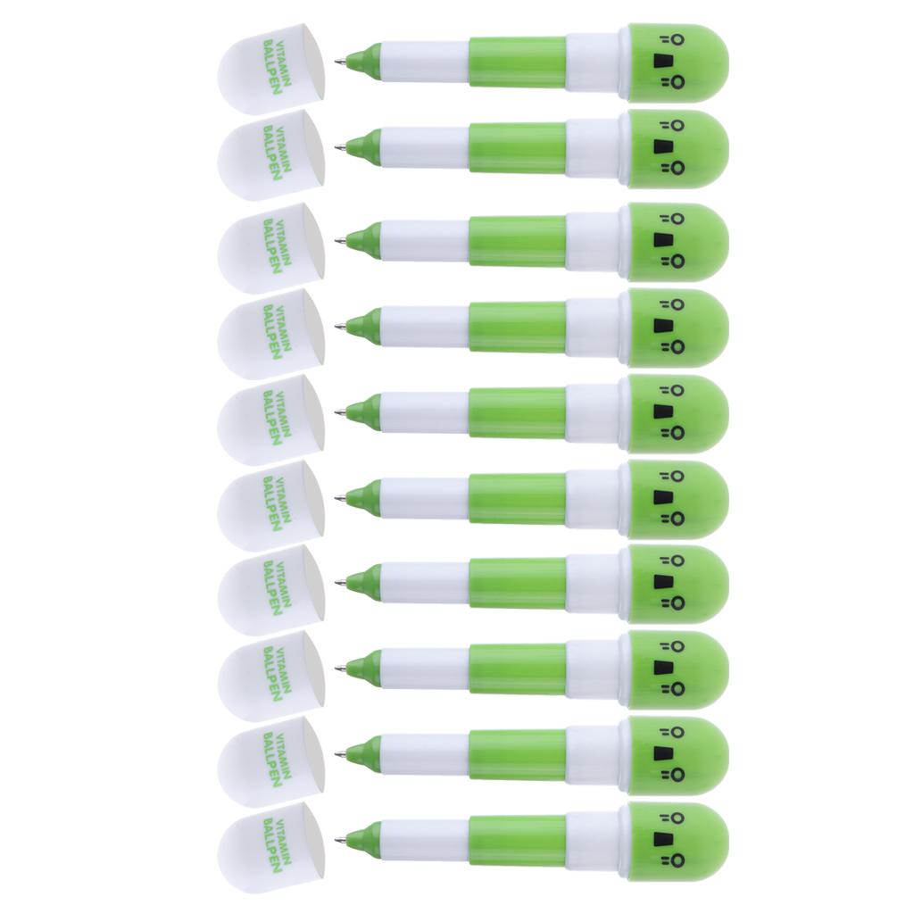 10 Pieces Smiling Face Pill Ball Point Pens Vitamin Capsule Ballpens -Green