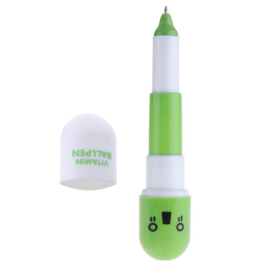 10 Pieces Smiling Face Pill Ball Point Pens Vitamin Capsule Ballpens -Green