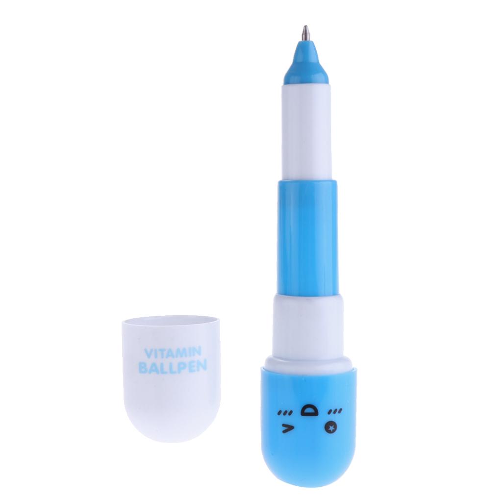 10 Pieces Smiling Face Pill Ball Point Pens Vitamin Capsule Ballpens -Blue