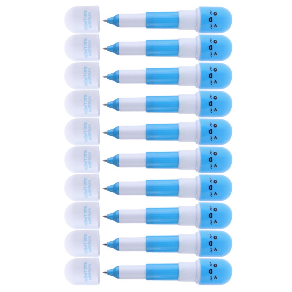 10 Pieces Smiling Face Pill Ball Point Pens Vitamin Capsule Ballpens -Blue