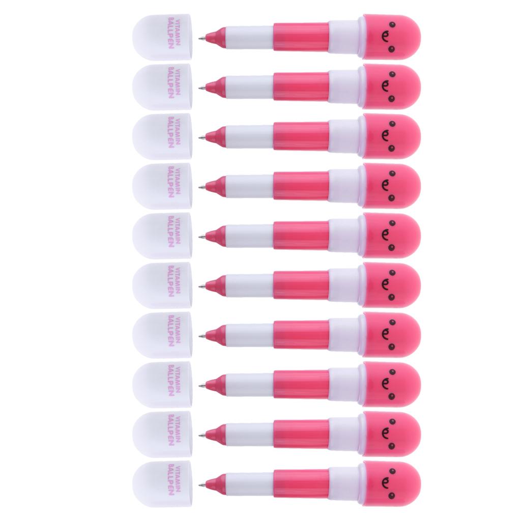 10 Pieces Smiling Face Pill Ball Point Pens Vitamin Capsule Ballpens -Pink