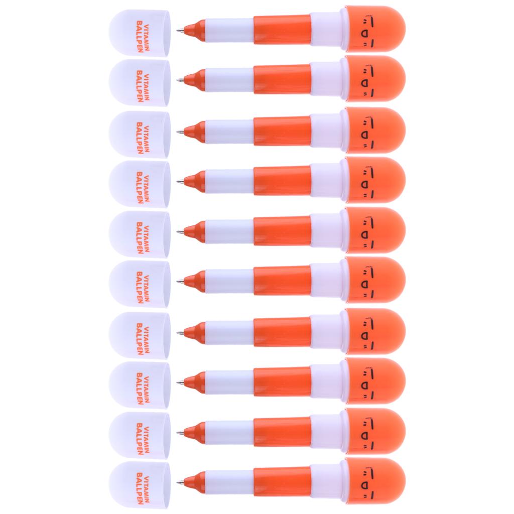 10 Pieces Smiling Face Pill Ball Point Pens Vitamin Capsule Ballpens -Orange