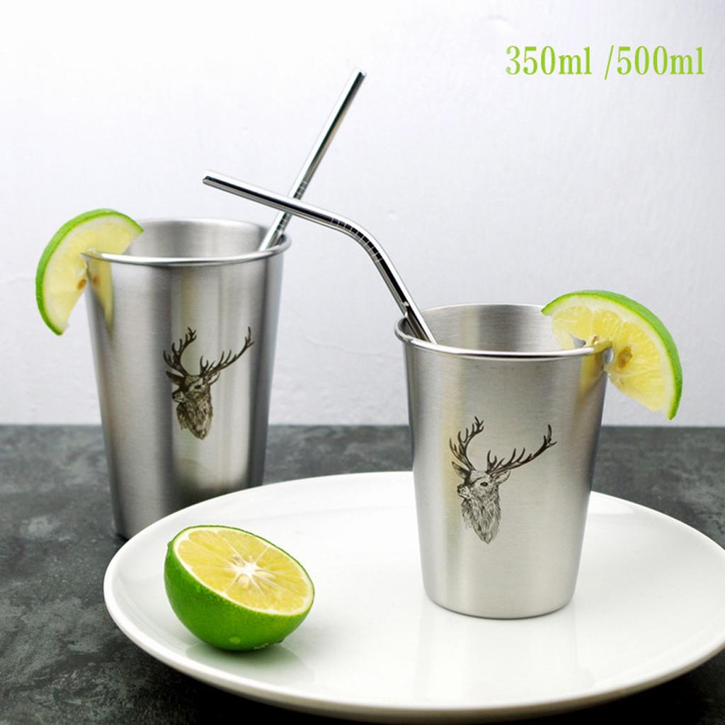Stainless Steel Stackable Cups for Bar Beer Drinking Deer Pattern 350ml