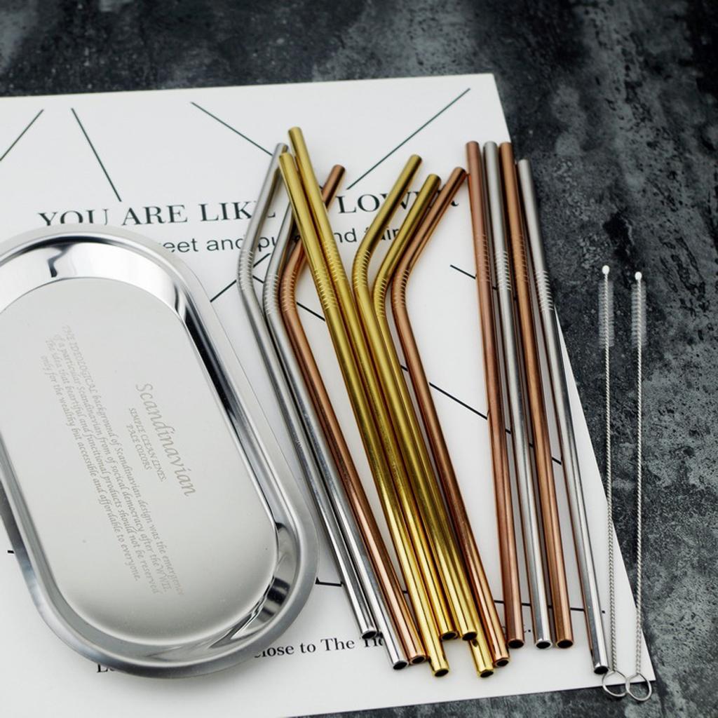 5 Pieces Reusable Metal Stainless Steel Drinking Straws Straight Rose Gold