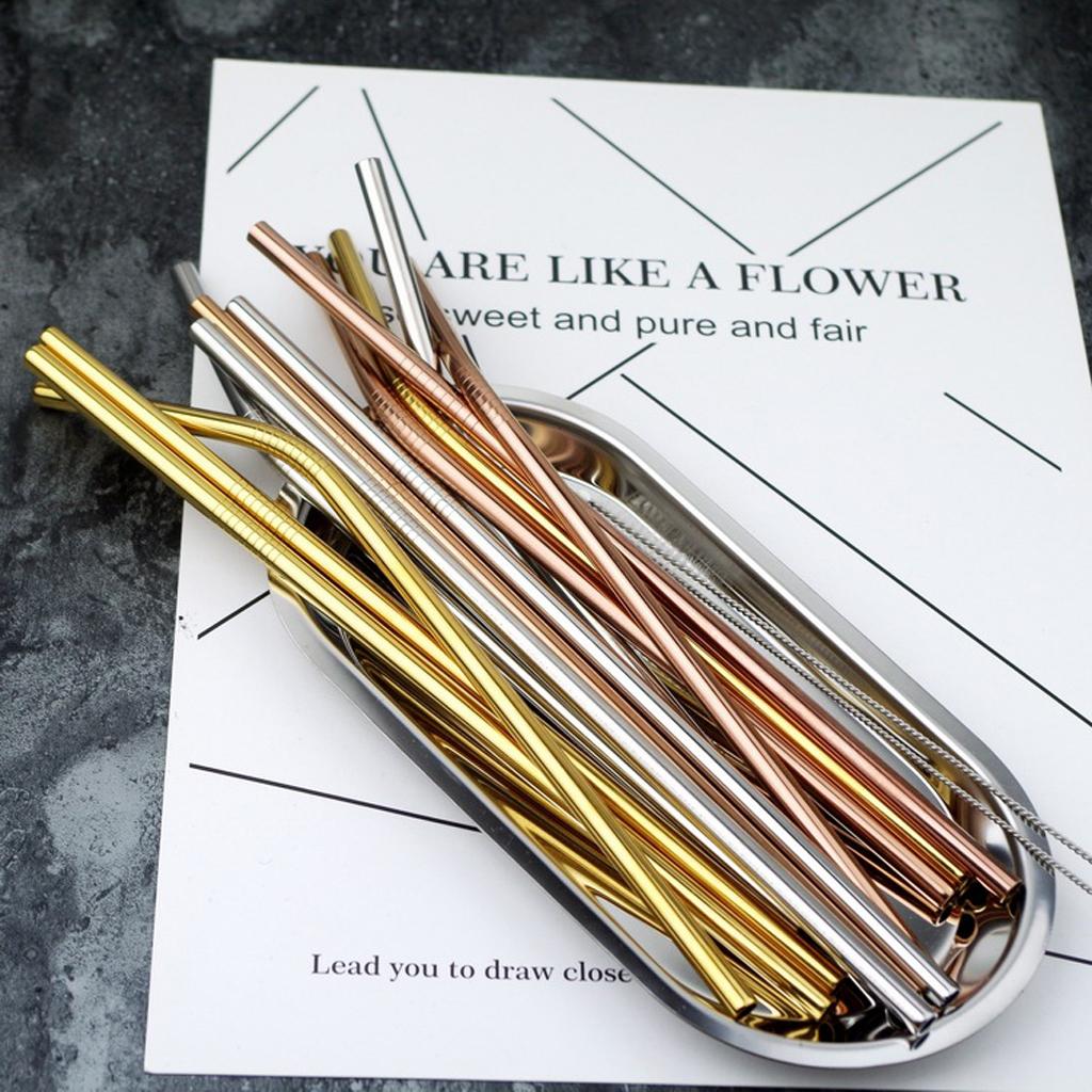 5 Pieces Reusable Metal Stainless Steel Drinking Straws Straight Rose Gold