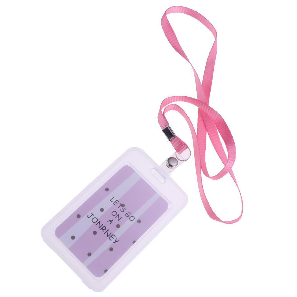 Vertical Credit Card Bus Pass ID Badge Holder Protector Pink and White