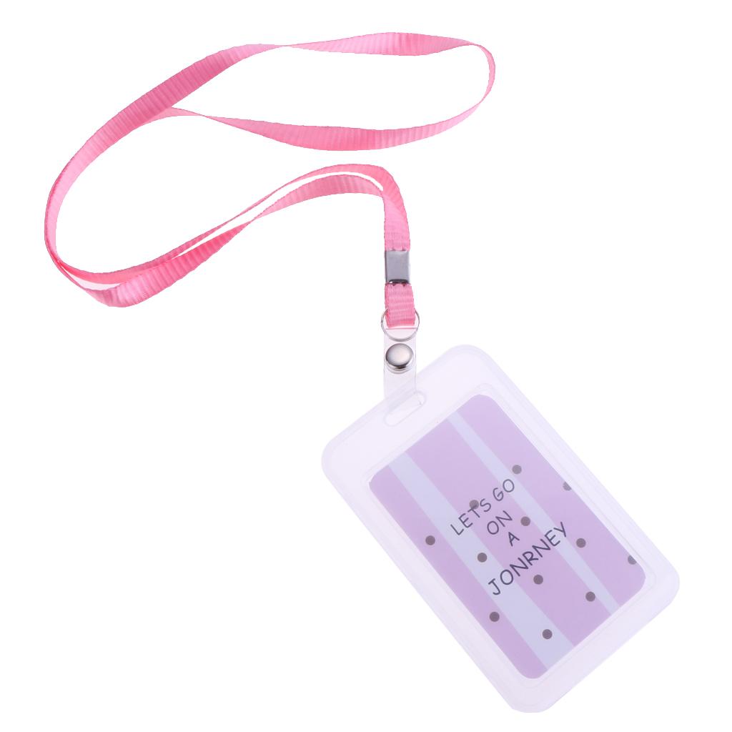 Vertical Credit Card Bus Pass ID Badge Holder Protector Pink and White