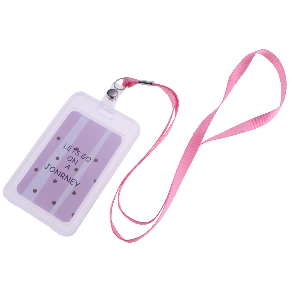 Vertical Credit Card Bus Pass ID Badge Holder Protector Pink and White