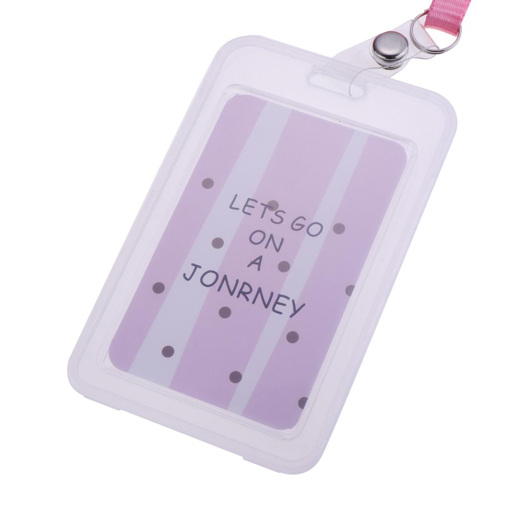 Vertical Credit Card Bus Pass ID Badge Holder Protector Pink and White