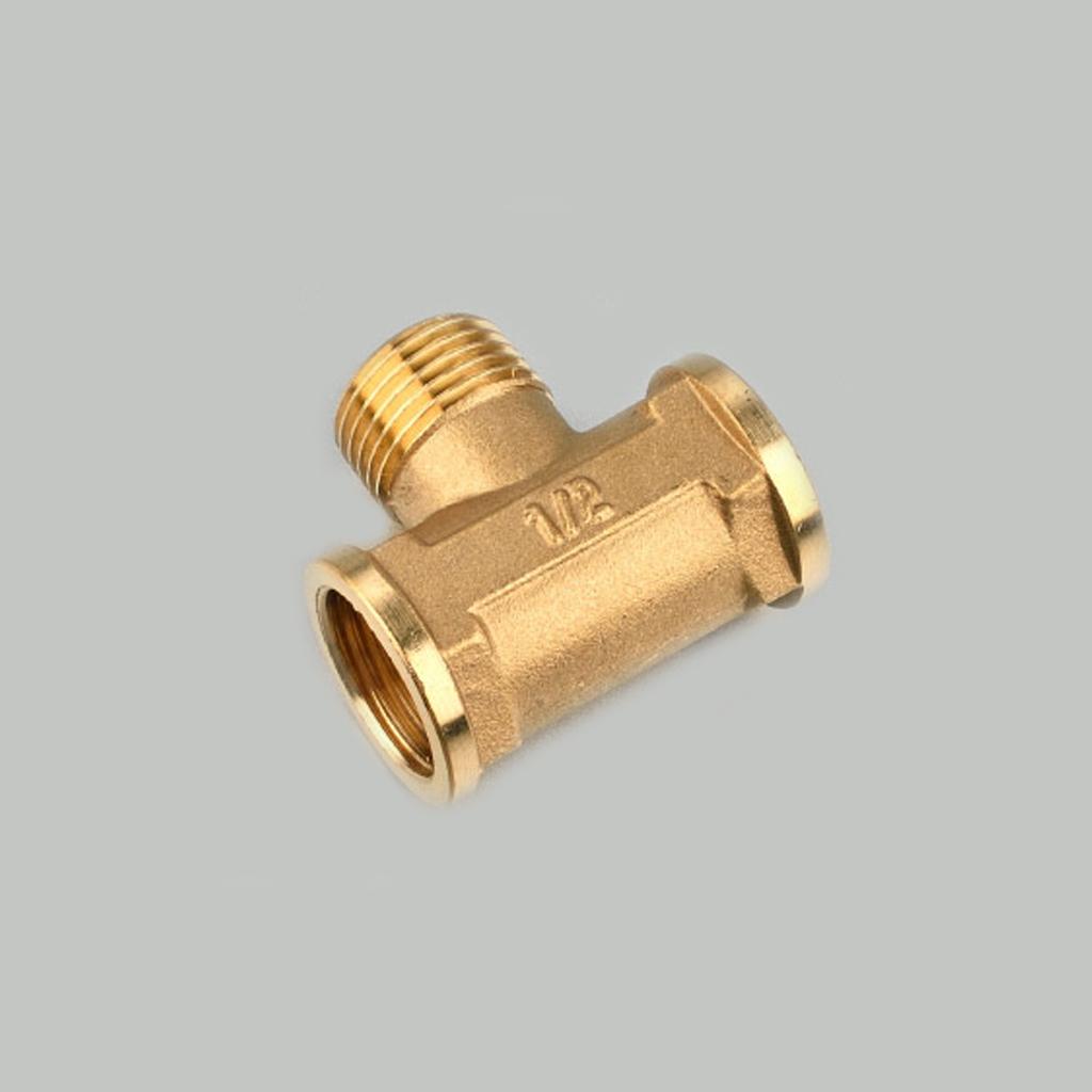 1/2'' // 3 Way Brass Female Male Female Tee Fitting Pipe Connector T-Junction - Thickened Wall - High and Low Temperature Resistant