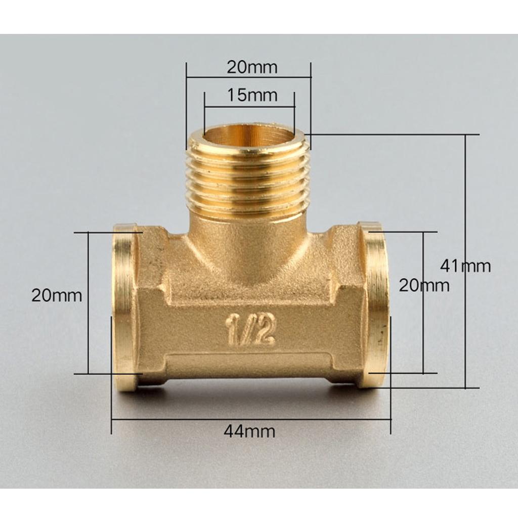 1/2'' // 3 Way Brass Female Male Female Tee Fitting Pipe Connector T-Junction - Thickened Wall - High and Low Temperature Resistant