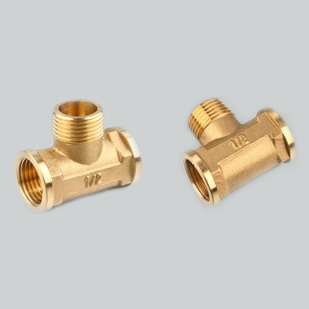 1/2'' // 3 Way Brass Female Male Female Tee Fitting Pipe Connector T-Junction - Thickened Wall - High and Low Temperature Resistant