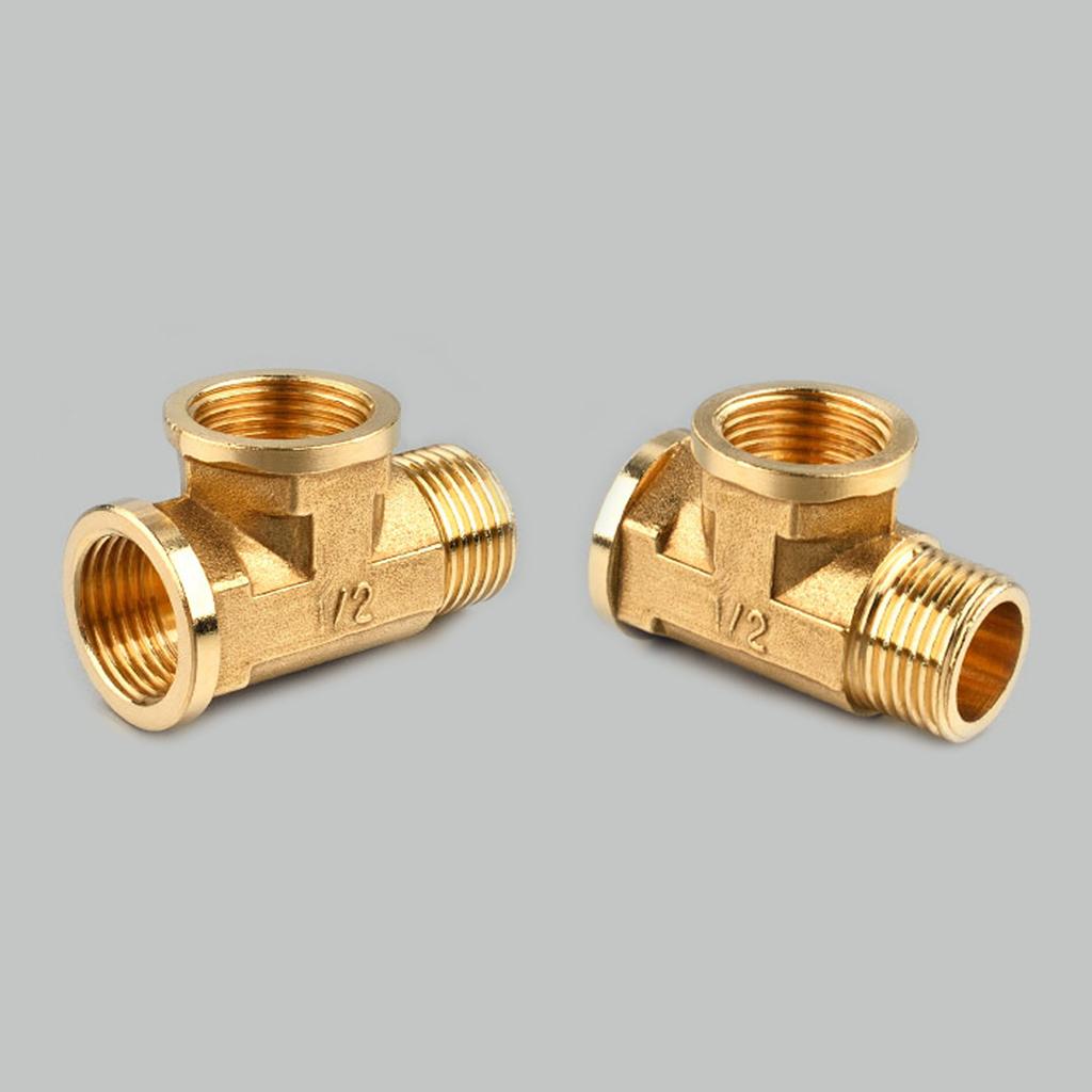 1/2'' // 3 Way Brass Female Female Male Tee Fitting Pipe Connector T-Junction - Thickened Wall - High and Low Temperature Resistant