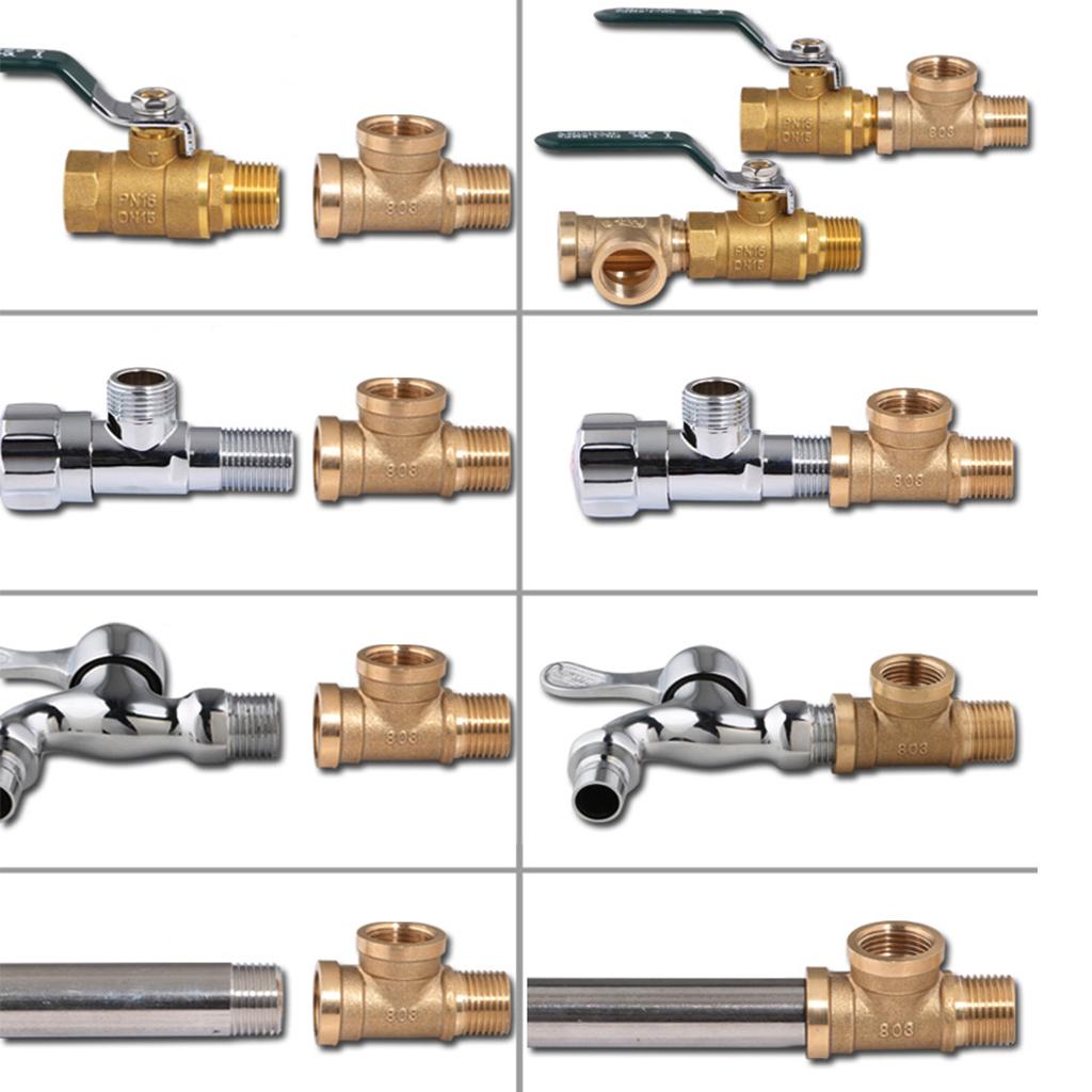 1/2'' // 3 Way Brass Female Female Male Tee Fitting Pipe Connector T-Junction - Thickened Wall - High and Low Temperature Resistant