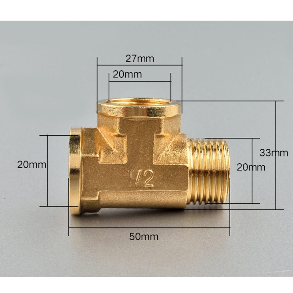 1/2'' // 3 Way Brass Female Female Male Tee Fitting Pipe Connector T-Junction - Thickened Wall - High and Low Temperature Resistant