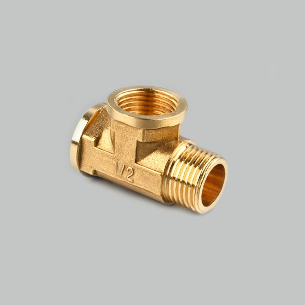 1/2'' // 3 Way Brass Female Female Male Tee Fitting Pipe Connector T-Junction - Thickened Wall - High and Low Temperature Resistant