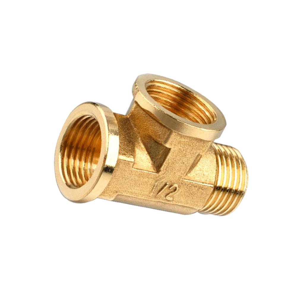 1/2'' // 3 Way Brass Female Female Male Tee Fitting Pipe Connector T-Junction - Thickened Wall - High and Low Temperature Resistant