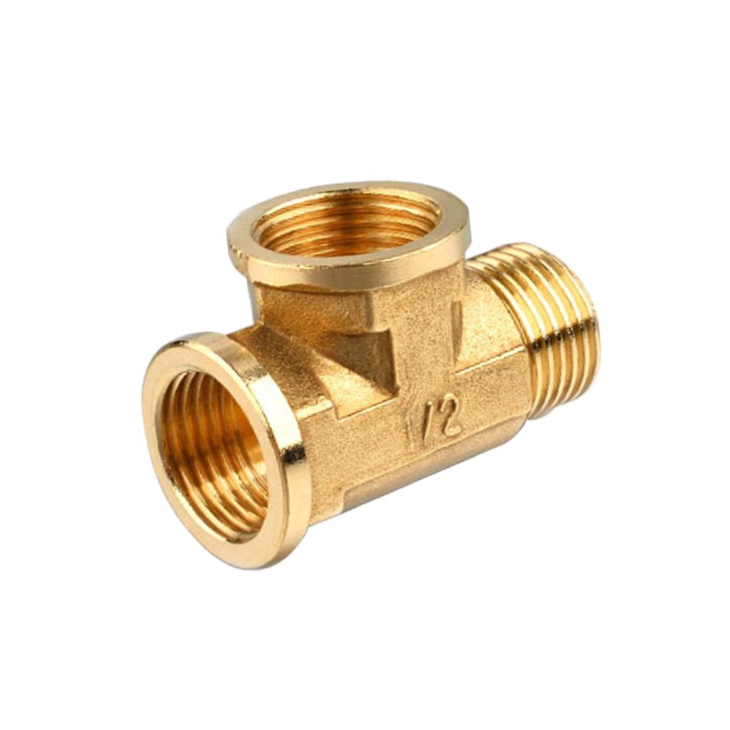 1/2'' // 3 Way Brass Female Female Male Tee Fitting Pipe Connector T-Junction - Thickened Wall - High and Low Temperature Resistant