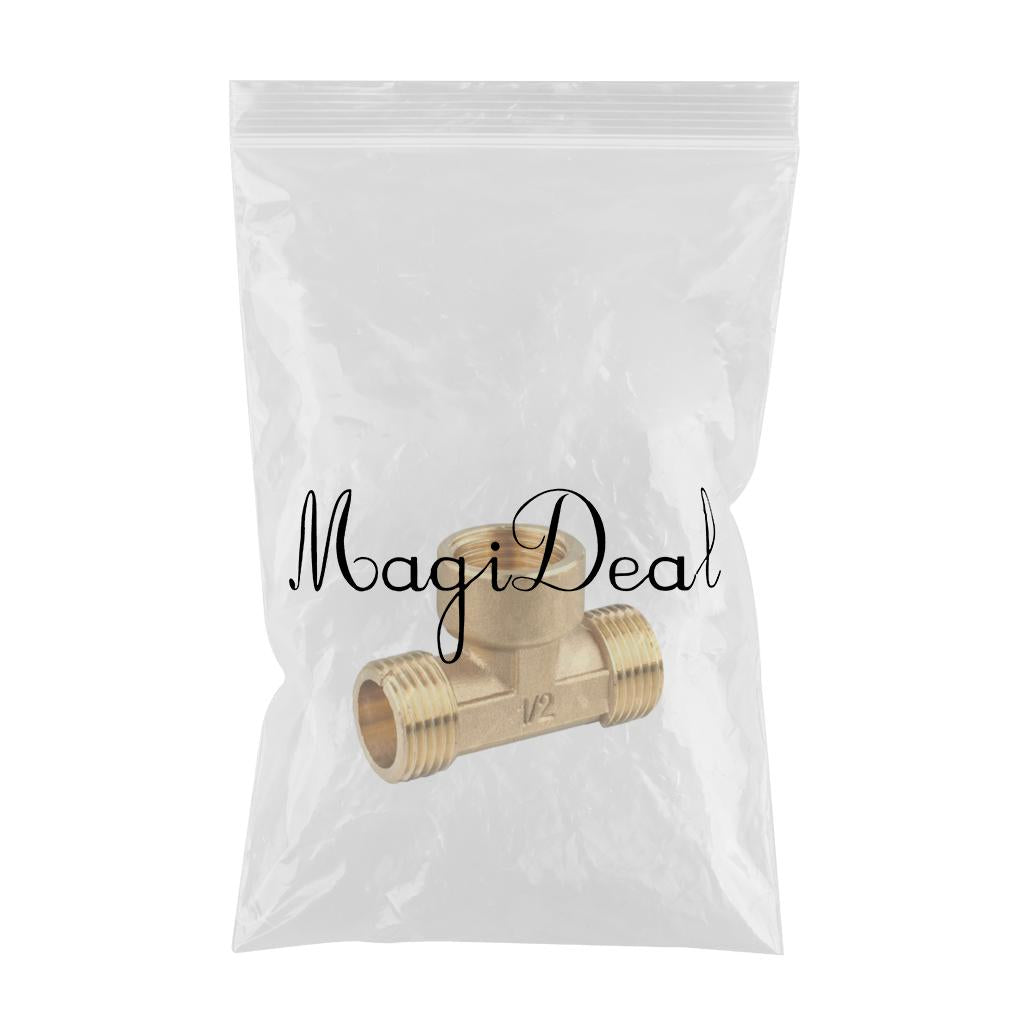 1/2'' // 3 Way Brass Male Female Male Tee Fitting Pipe Connector T-Junction - Thickened Wall - High and Low Temperature Resistant