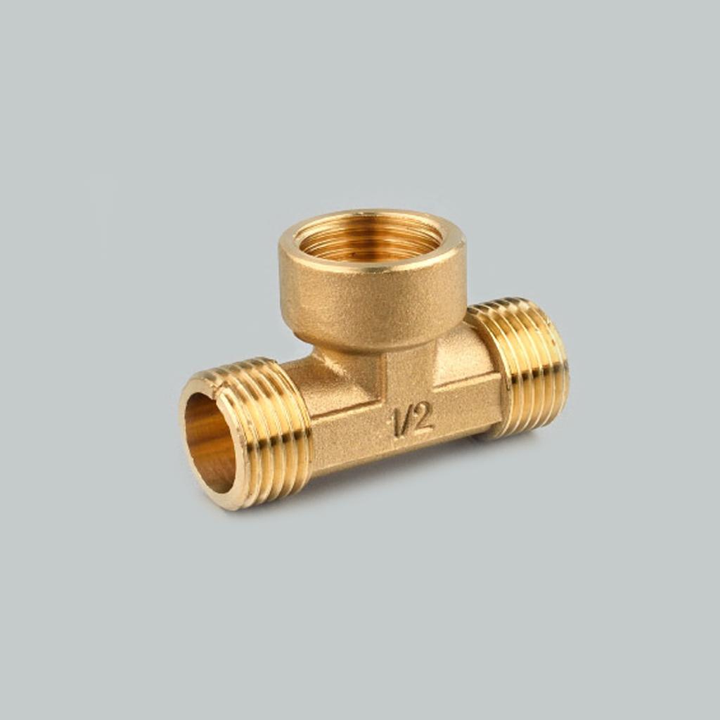 1/2'' // 3 Way Brass Male Female Male Tee Fitting Pipe Connector T-Junction - Thickened Wall - High and Low Temperature Resistant