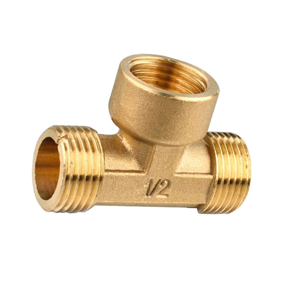 1/2'' // 3 Way Brass Male Female Male Tee Fitting Pipe Connector T-Junction - Thickened Wall - High and Low Temperature Resistant