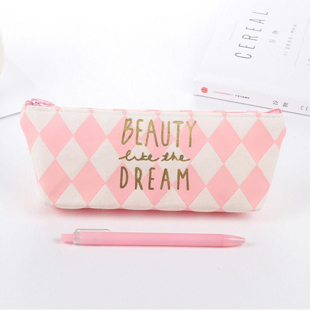 Fashion Zipper Pencil Pen Case Bag Makeup Cosmetic Bag Pouch Plaid