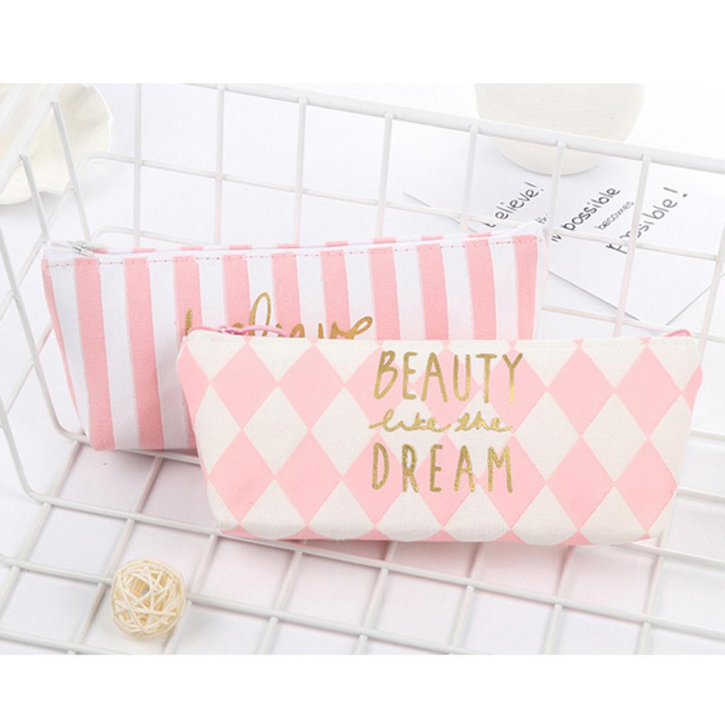 Fashion Zipper Pencil Pen Case Bag Makeup Cosmetic Bag Pouch Plaid