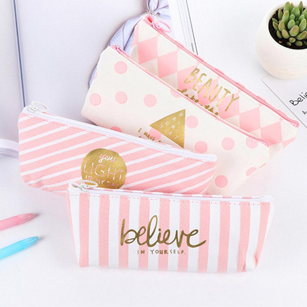 Fashion Zipper Pencil Pen Case Bag Makeup Cosmetic Bag Pouch Vertical Stripe