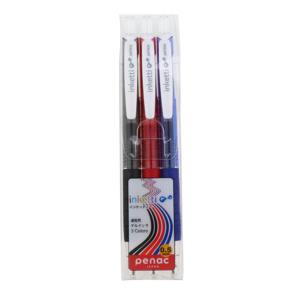 Penac 0.5mm Retractable Gel Ink Pen Set Rollerball Pen Red Blue Black Japan