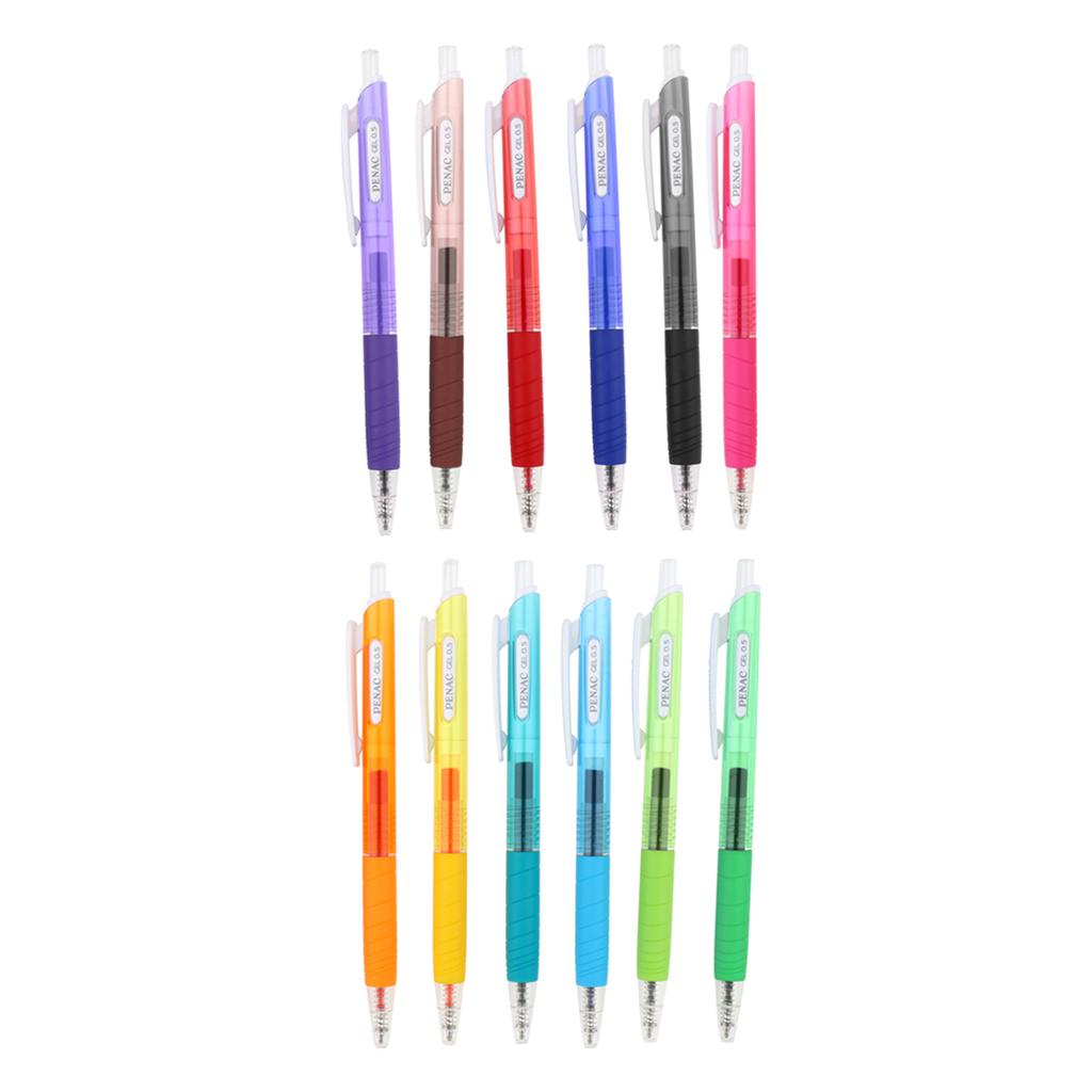 Made in Japan Set of 12 Colored Retractable Gel Pens 0.5mm with Clip