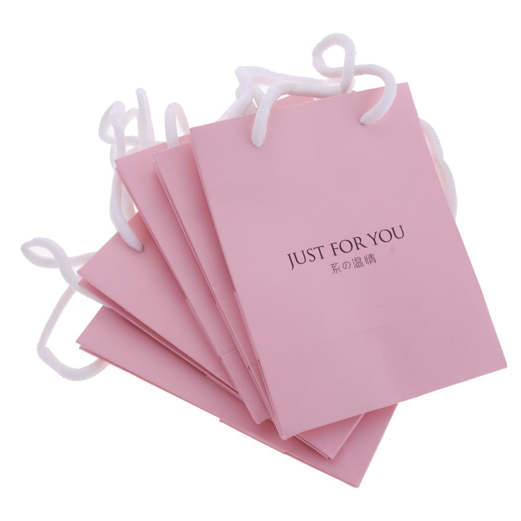 5 Pieces Small Paper Gift Bag Kraft Bags Jewelry Packaging Party Pink