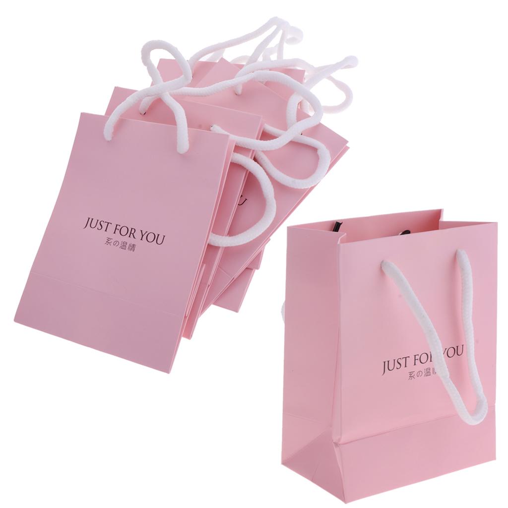 5 Pieces Small Paper Gift Bag Kraft Bags Jewelry Packaging Party Pink