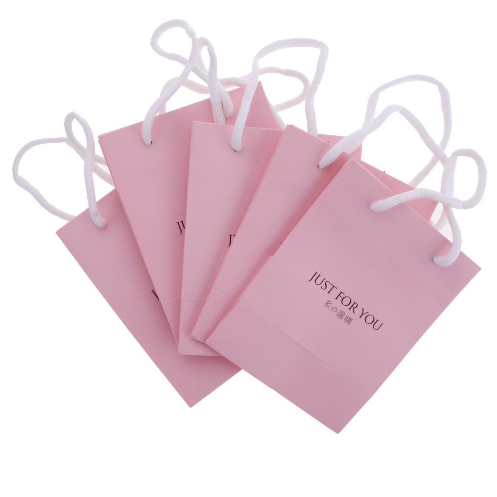 5 Pieces Small Paper Gift Bag Kraft Bags Jewelry Packaging Party Pink