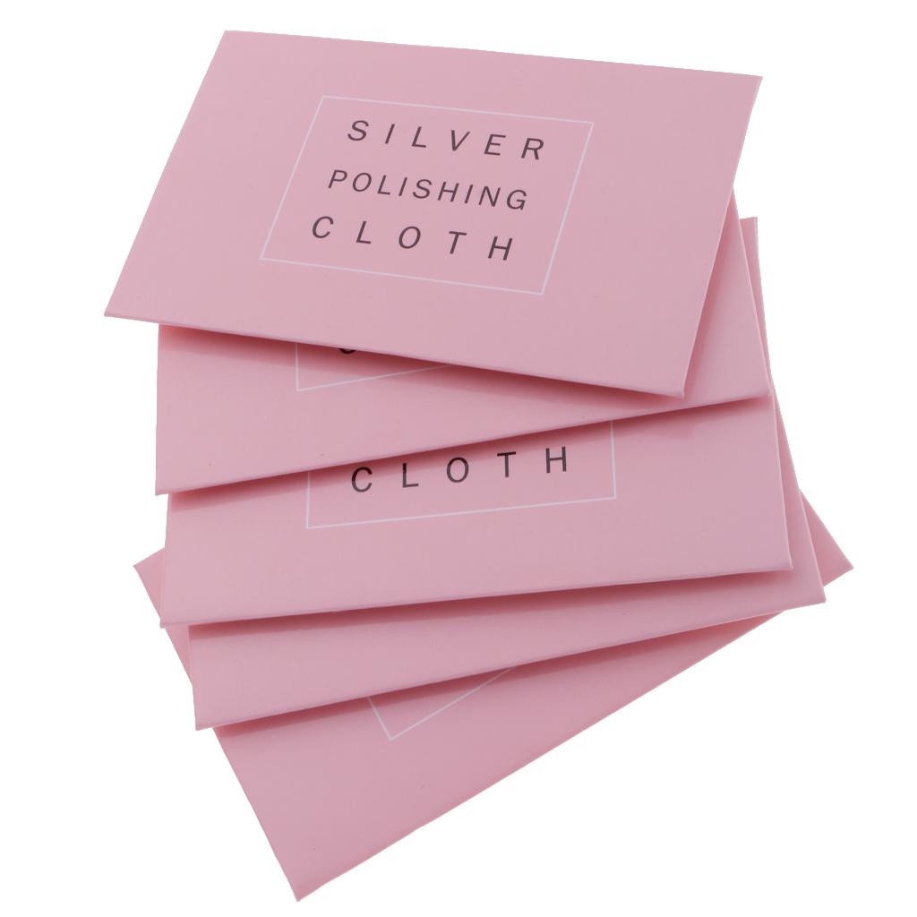 5 Pieces Silver Polishing Cleaner Cleaning Cloth Anti-Tarnish Tool Pink