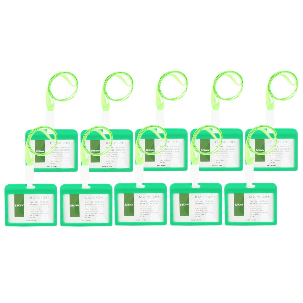 10 Pieces Horizontal Work ID Card Badge Holder ID Card Cases Green