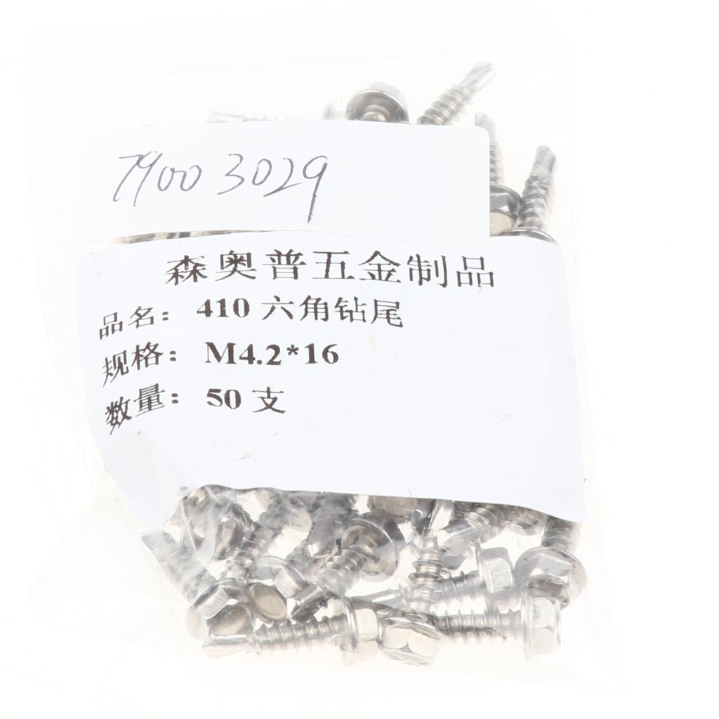 50 Pieces M4.2 Self Tapping Drilling Screws Hex Washer Head Fasteners 16mm