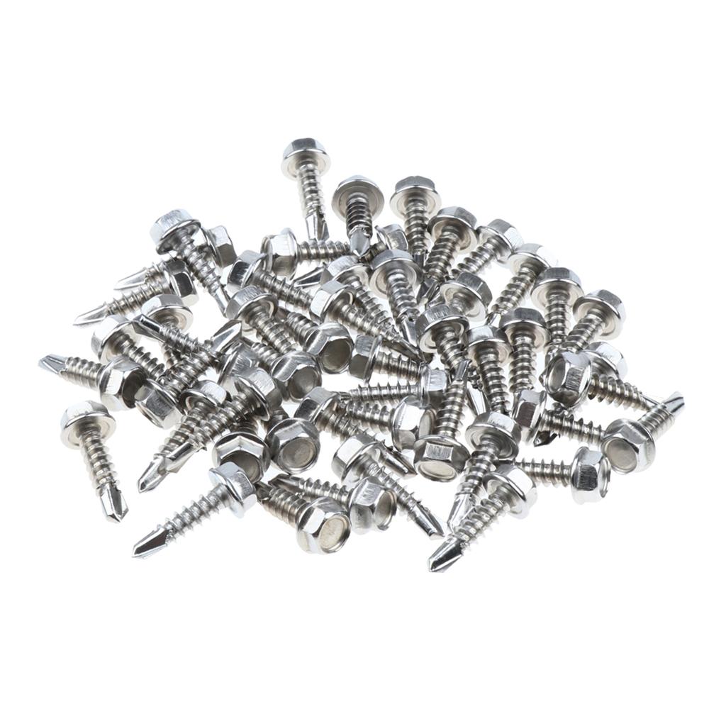 50 Pieces M4.2 Self Tapping Drilling Screws Hex Washer Head Fasteners 16mm