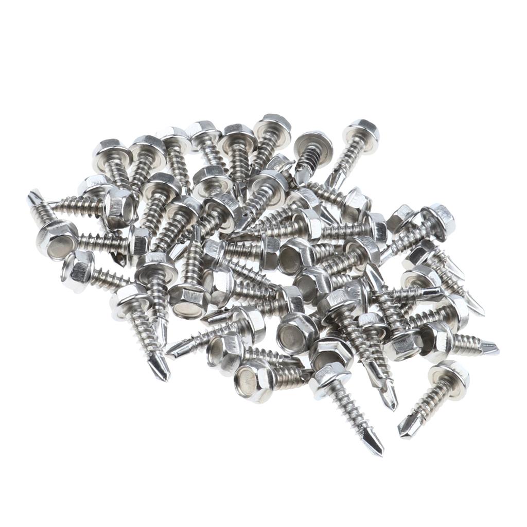 50 Pieces M4.2 Self Tapping Drilling Screws Hex Washer Head Fasteners 16mm