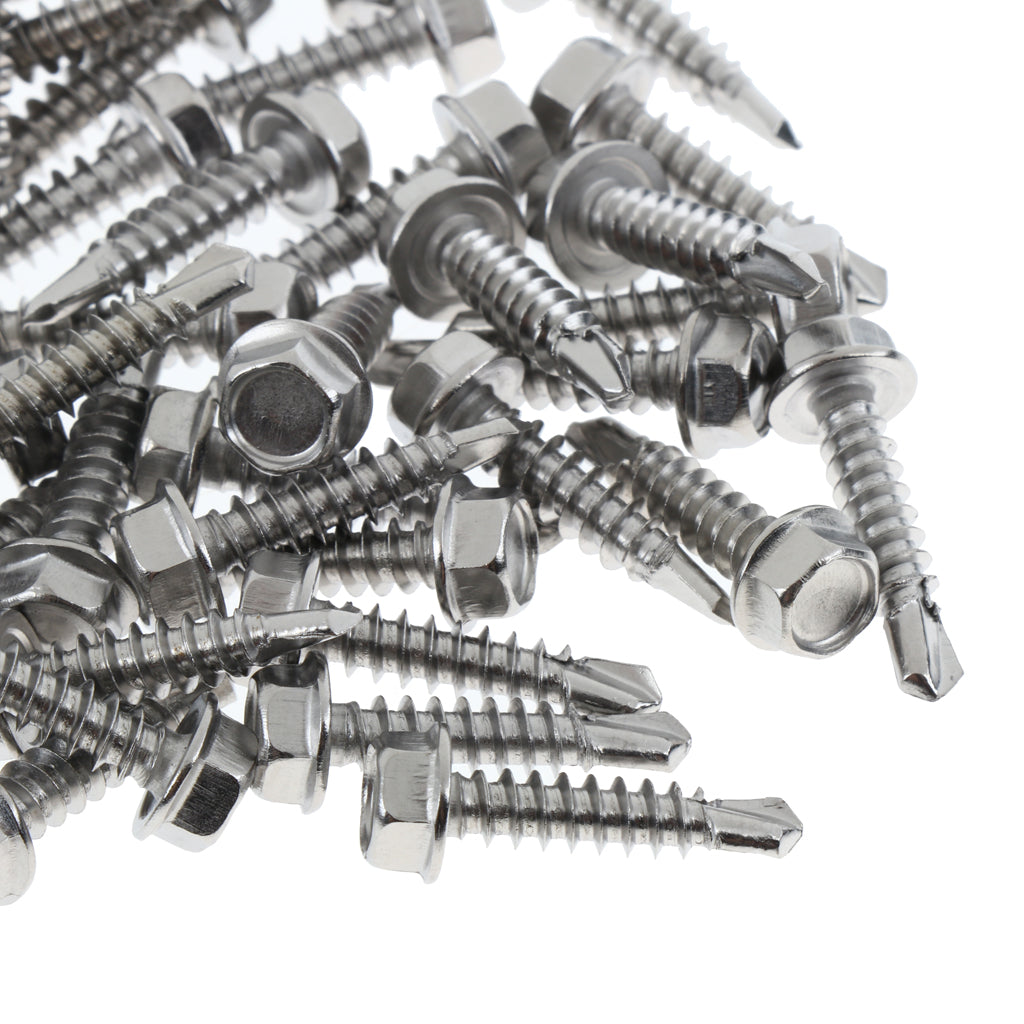 50 Pieces M4.2 Self Tapping Drilling Screws Hex Washer Head Fasteners 19mm