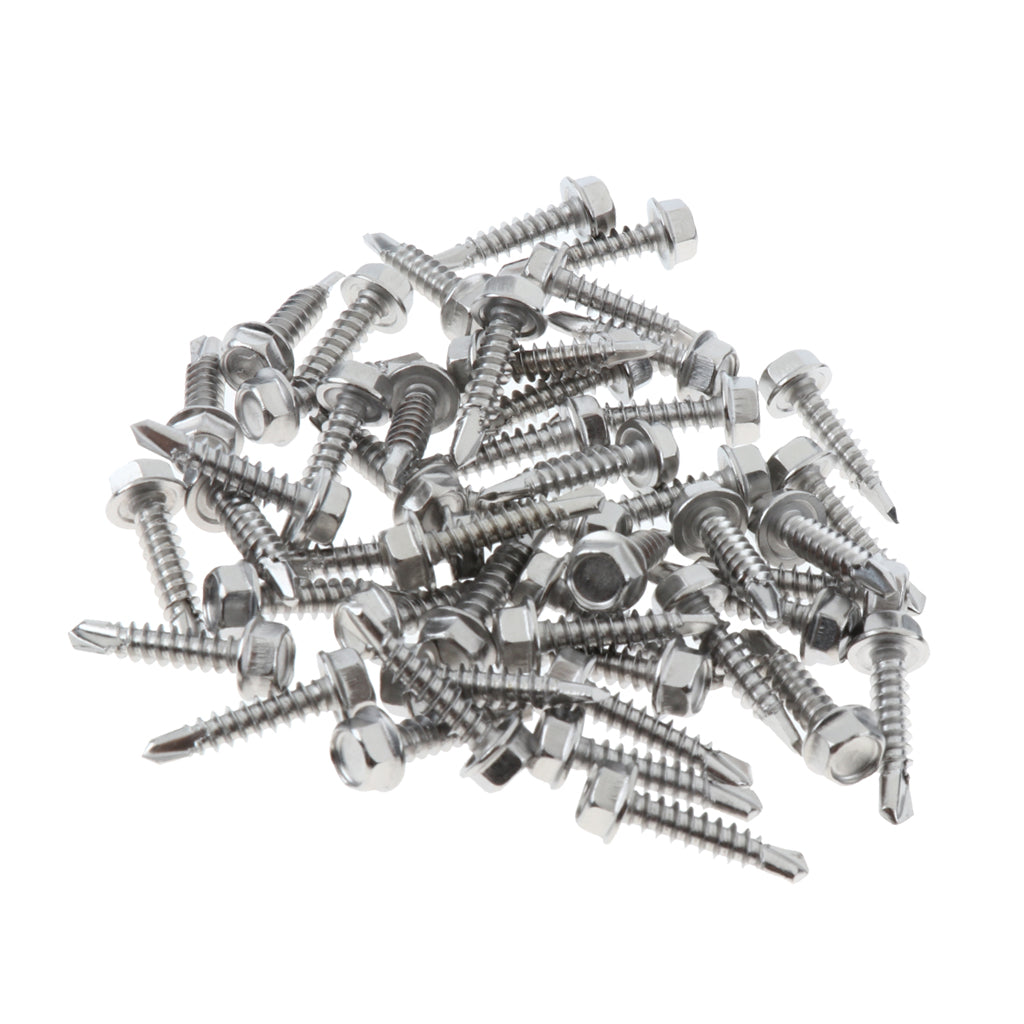 50 Pieces M4.2 Self Tapping Drilling Screws Hex Washer Head Fasteners 19mm