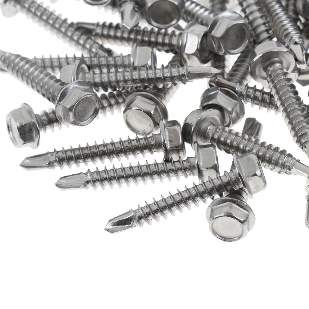 50 Pieces M4.2 Self Tapping Drilling Screws Hex Washer Head Fasteners 25mm