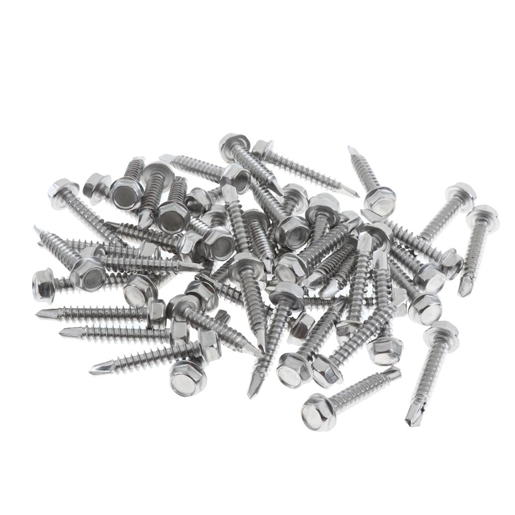 50 Pieces M4.2 Self Tapping Drilling Screws Hex Washer Head Fasteners 25mm