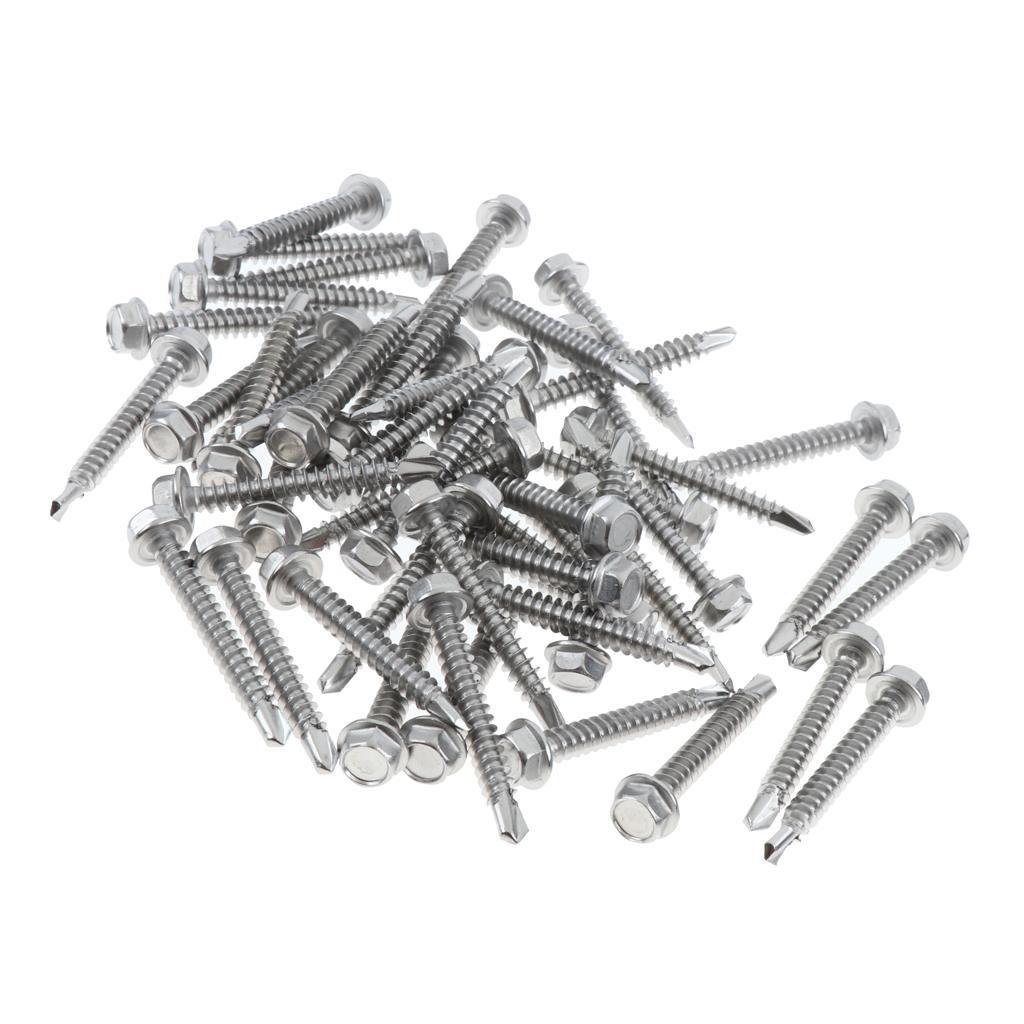 50 Pieces M4.2 Self Tapping Drilling Screws Hex Washer Head Fasteners 32mm
