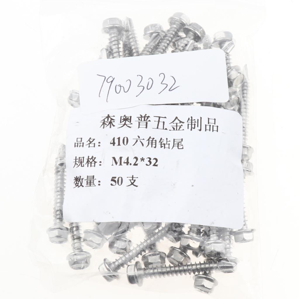 50 Pieces M4.2 Self Tapping Drilling Screws Hex Washer Head Fasteners 32mm