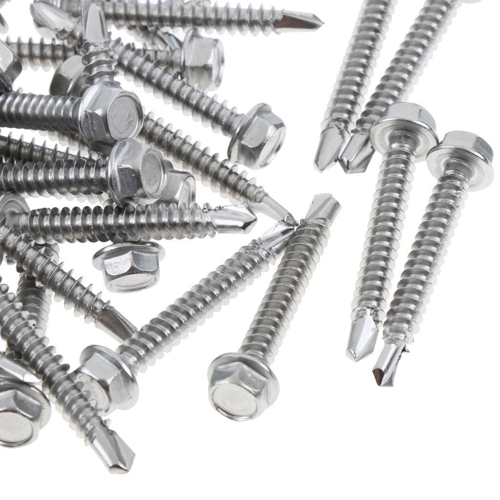 50 Pieces M4.2 Self Tapping Drilling Screws Hex Washer Head Fasteners 32mm