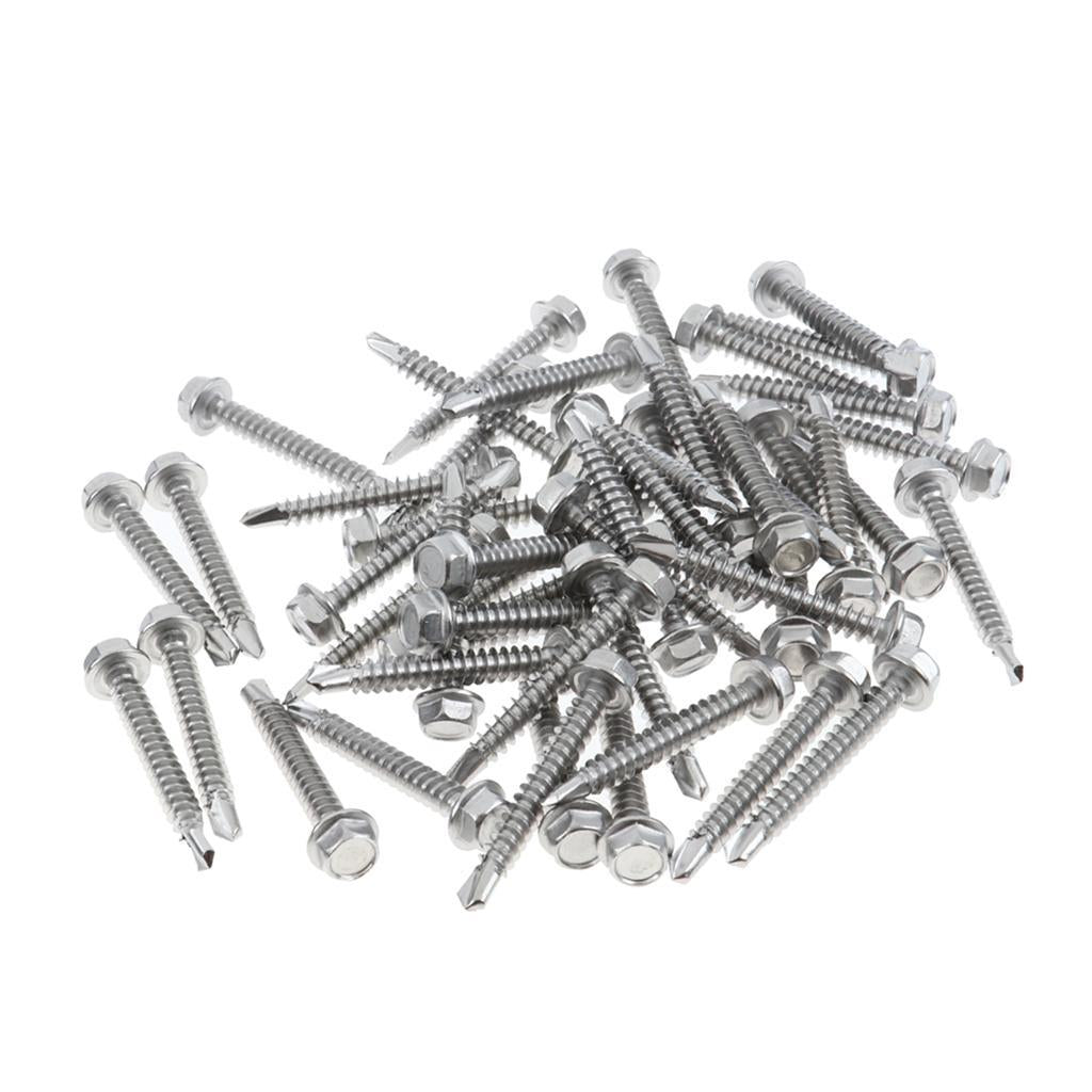 50 Pieces M4.2 Self Tapping Drilling Screws Hex Washer Head Fasteners 32mm